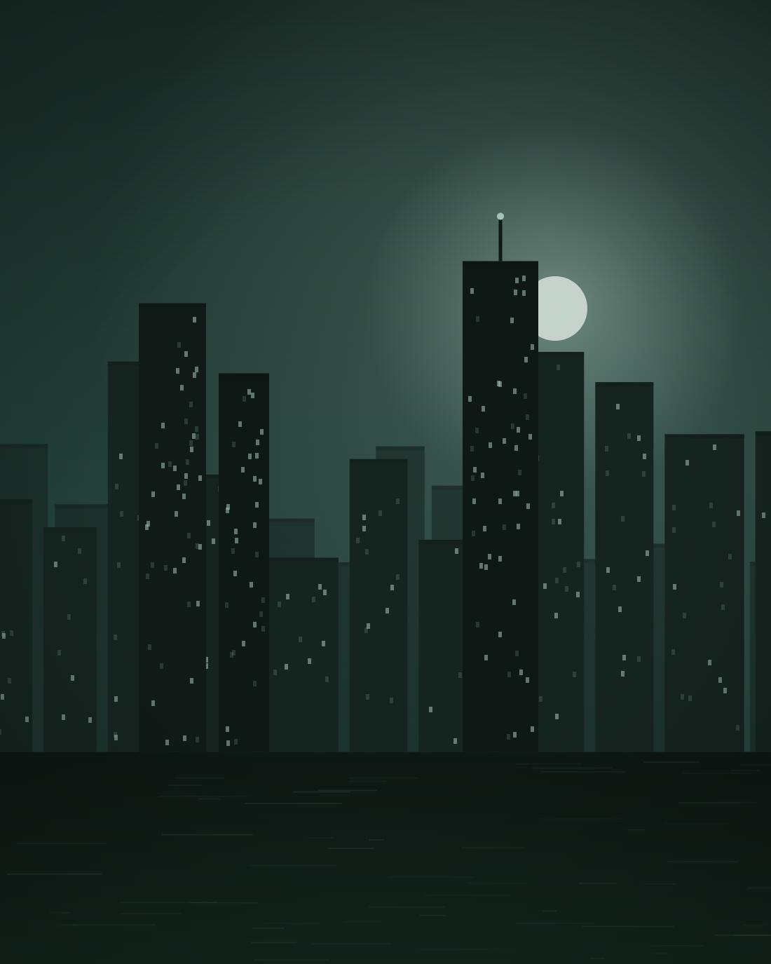 City skyline at dusk
